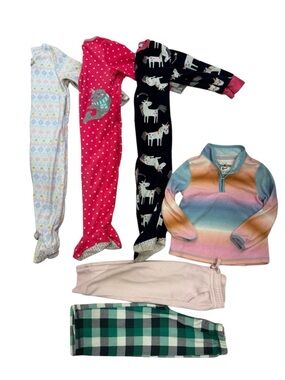 Toddler Girl Bundle Sleep Footies PJs- Narwhale Applique, Rainbow Fleece,Unicorn